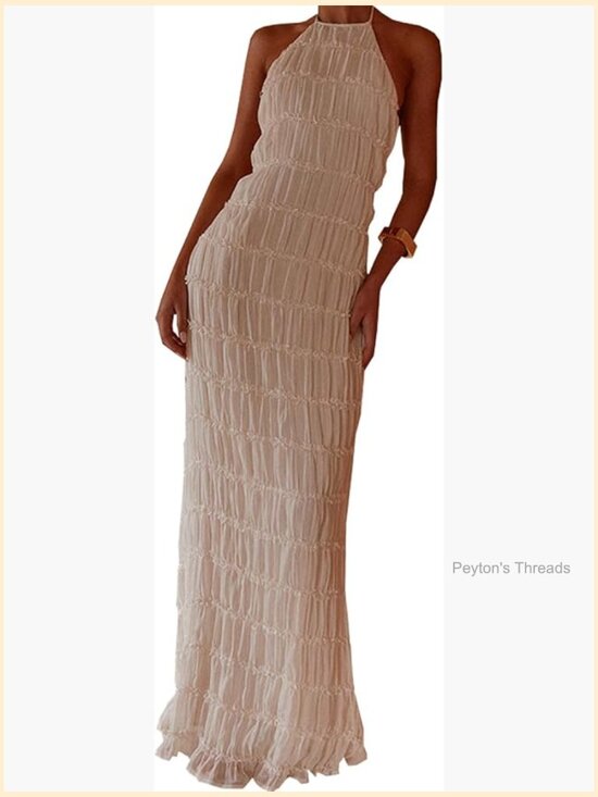 Dresses & Skirts - Halter Maxi Dress Flowy Bodycon Boho Long Sundress Beach Vacation Wear